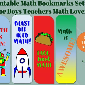 Math Printable Bookmarks For Kids Boys Teachers Set of 4 Book Lover Gift Instant Digital Download Book Accessory Reader Supply image 1