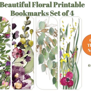 Beautiful Floral Printable Bookmarks | Set of 4 | Book Lover Gift ...