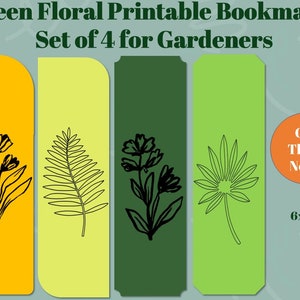 Green Floral Printable Bookmarks for Gardeners Set of 4 Book Lover Gift Instant Digital Download Book Accessory Reader Supply image 1