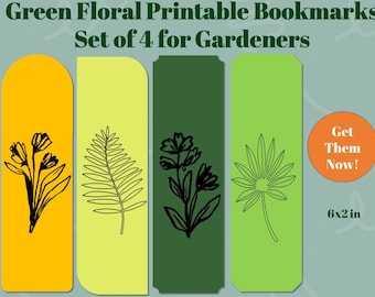 Green Floral Printable Bookmarks for Gardeners | Set of 4 | Book Lover Gift | Instant Digital Download | Book Accessory | Reader Supply