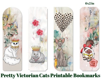 Pretty Victorian Cats Printable Bookmarks | Set of 4 | Book Lover Gift | Instant Digital Download | Book Accessory | Reader Supply