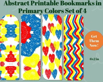 Abstract Primary Colors Printable Bookmarks | Set of 4 | Book Lover Gift | Instant Digital Download | Book Accessory | Reader Supply