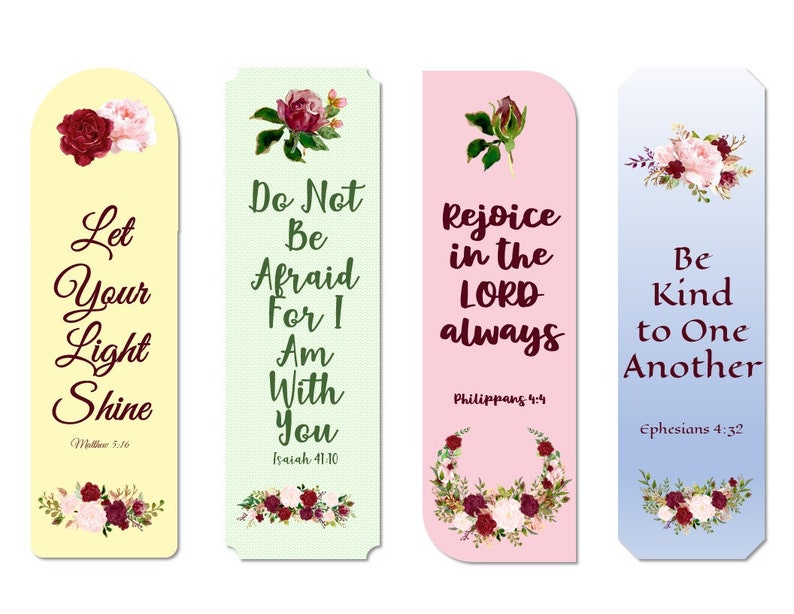 Bible Verse Scripture Printable Bookmarks Set of 4 Book Lover Gift Instant Digital Download Book Accessory Reader Supply image 2