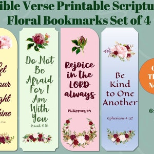 Bible Verse Scripture Printable Bookmarks Set of 4 Book Lover Gift Instant Digital Download Book Accessory Reader Supply image 1