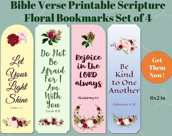 Bible Verse Scripture Printable Bookmarks | Set of 4 | Book Lover Gift | Instant Digital Download | Book Accessory | Reader Supply