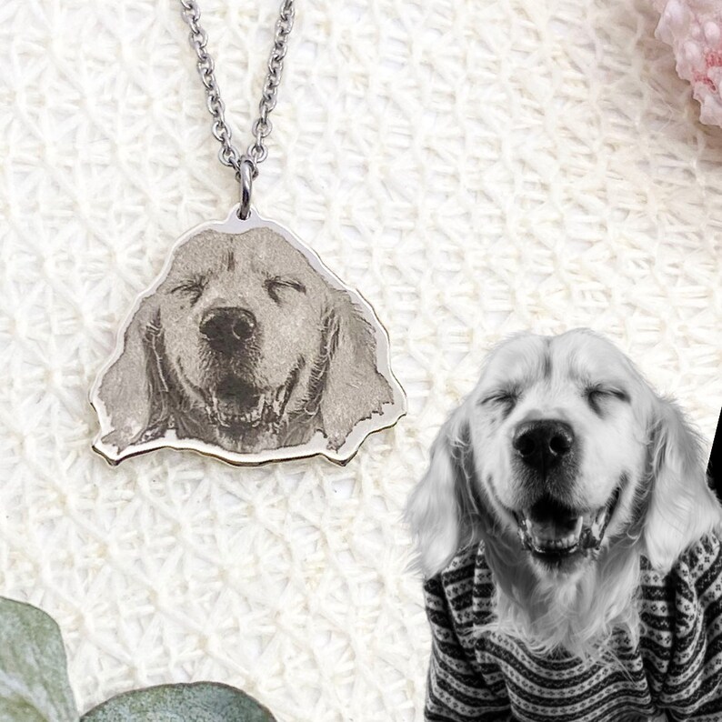 Pet Portrait Necklace Pet Memorial Jewelry Custom Dog Etsy