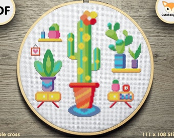 Cactus Modern Cross stitch pattern, Cactus and Plants Cross stitch design, Cactuses cross stitch, Instant download PDF, Printable pattern