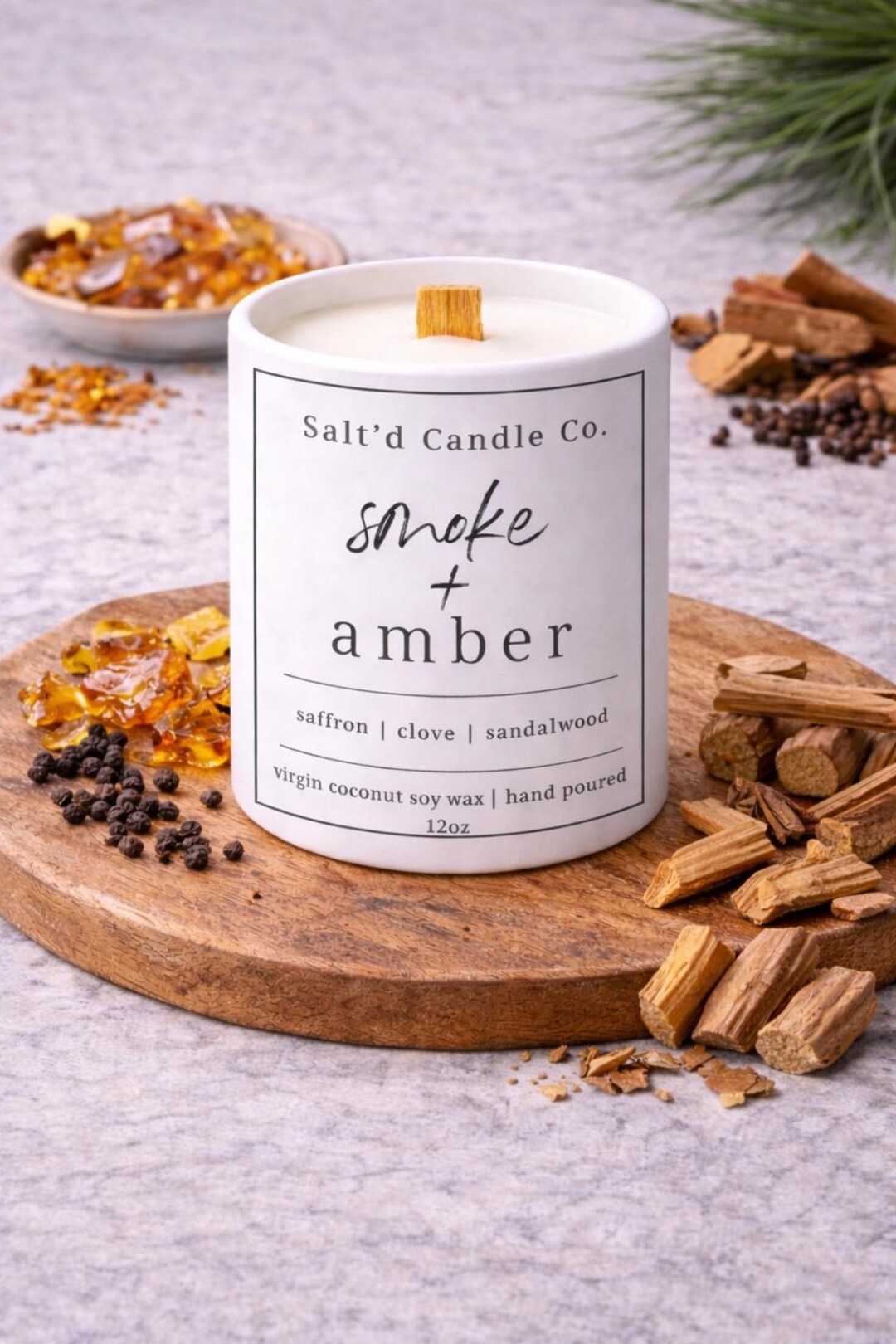 Hand Poured Coconut Soy Candle - Smoke + Amber - Etsy