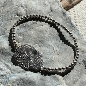 925 solid silver skull bracelet - 925 silver beaded bracelet - Skull sterling silver bracelet - Brazalete calavera en plata de ley