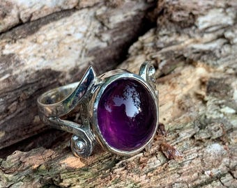 925 Sterling Zilveren Amethist Ring - Amethist Kerstcadeau voor Hem - 925 Zilveren Amethist Sieraden voor Haar Grote Zilveren Steen Ring