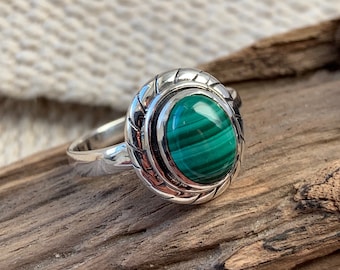 Bague malachite argent massif 925 - Malachite sterling silver ring - Anillo piedra malaquita plata de ley - Bague pierre naturelle argent