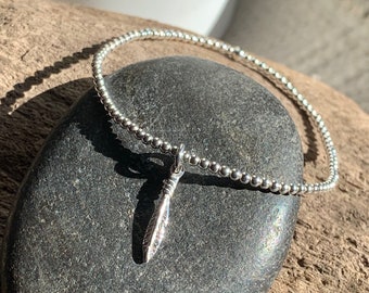 925 solid silver feather bracelet - Solid silver pearl bracelet - 925 silver women's bracelet - 925 solid silver feather girl bracelet