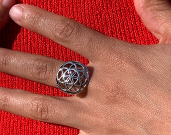 Bague fleur de vie argent massif 925 - Sterling silver flower of life ring - Anillo flor de vida plata de ley - Bague argent grande taille