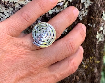 Spiral Ring in Sterling Silver 925 – Modern Minimalist Statement Jewelry –  Gift for Her –  Timeless Adjustable Jewelry, Water Resistant