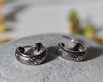 Balinesiska ringörhängen i 925 sterlingsilver | Små ringar i massivt silver för män eller kvinnor | Smycken med sol, måne och stjärnor