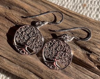 Boucles d'oreilles pendantes arbre de vie en argent massif 925- Sterling silver tree of life earrings- Pendientes árbol de la vida plata 925