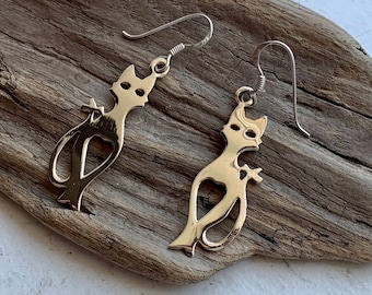 Boucles d'oreille chat argent massif 925 - Sterling silver cat earrings - Boucles d'oreille chat ado - Pendientes gato plata de ley 925