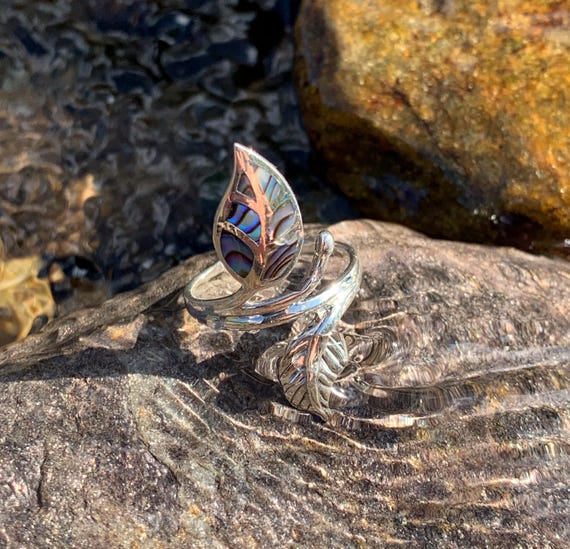 Bague En Argent Sterling & Nacre D'abalone Du Mexique - Taille 52 - Occasion Bon état