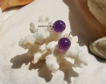 Amethyst and sterling silver 925 studs - Genuine amethyst and silver earrings - Amethyst and 925 silver stud earrings