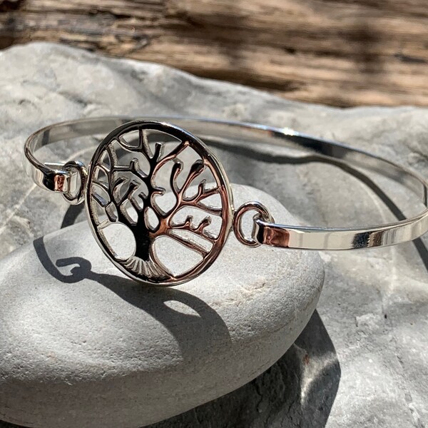 Bracelet jonc argent arbre de vie - Bracelet jonc argent femme - Sterling silver tree of life bangle - Brazalete àrbol de la vida en plata