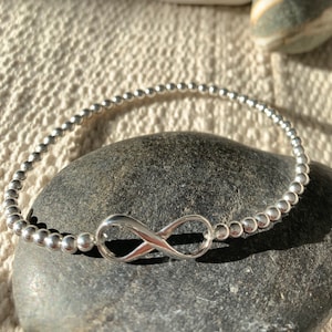 Solid silver infinity bracelet - 925 silver women&#39;s bracelet - Silver pearl bracelet - Sterling silver endless bracelet - Brazalete infinito
