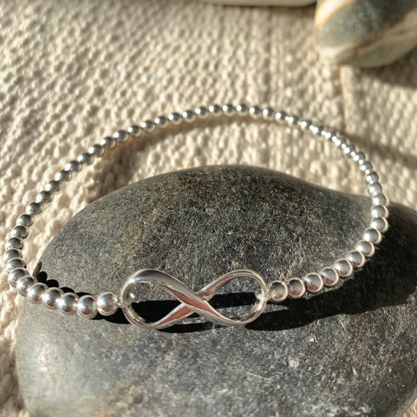 Bracelet infini en argent massif - Bracelet femme argent 925 - Bracelet perles argent - Sterling silver endless bracelet -Brazalete infinito