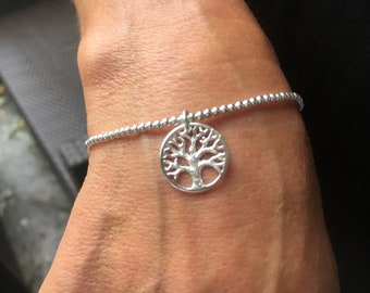 Lebensbaum-Armband aus massivem Silber - Lebensbaum-Medaille - Silberarmband - Silberperlenarmband