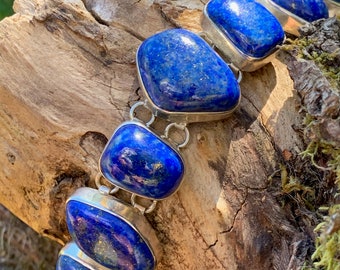 Bracelet lapis-lazuli et argent massif 925- Sterling silver 925 and lapis-lazuli bracelet- Brazalete lapis-lazuli y plata de ley 925