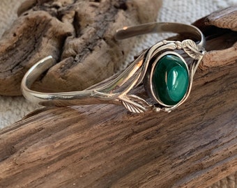 Bracelet argent massif et malachite - Jonc argent massif et malachite - Bracelet femme argent 925  - Sterling silver and malachite bracelet