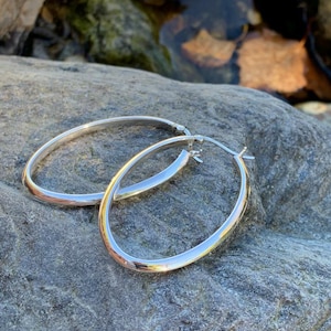 Sterling silver 925 hoop earrings - Classic silver earrings for her - Everyday earrings - Waterproof hoop earrings - Silver gift for her