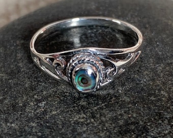 Solid 925 silver and mother-of-pearl ring - 925 silver and abalone mother-of-pearl ring - Silver and white mother-of-pearl ring - Silver 925 and mother of pearl ring