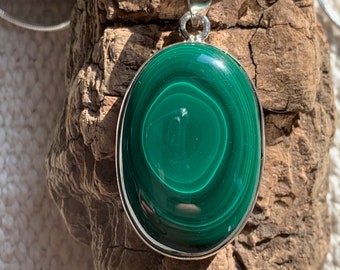 Malachite and sterling silver pendant - Stone pendant - Women's pendant