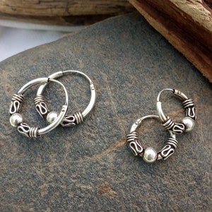 Aros con diseño de plata de ley 925 - Aros de plata de ley 925 para hombre - Aros de plata de ley envejecida estilo balinés