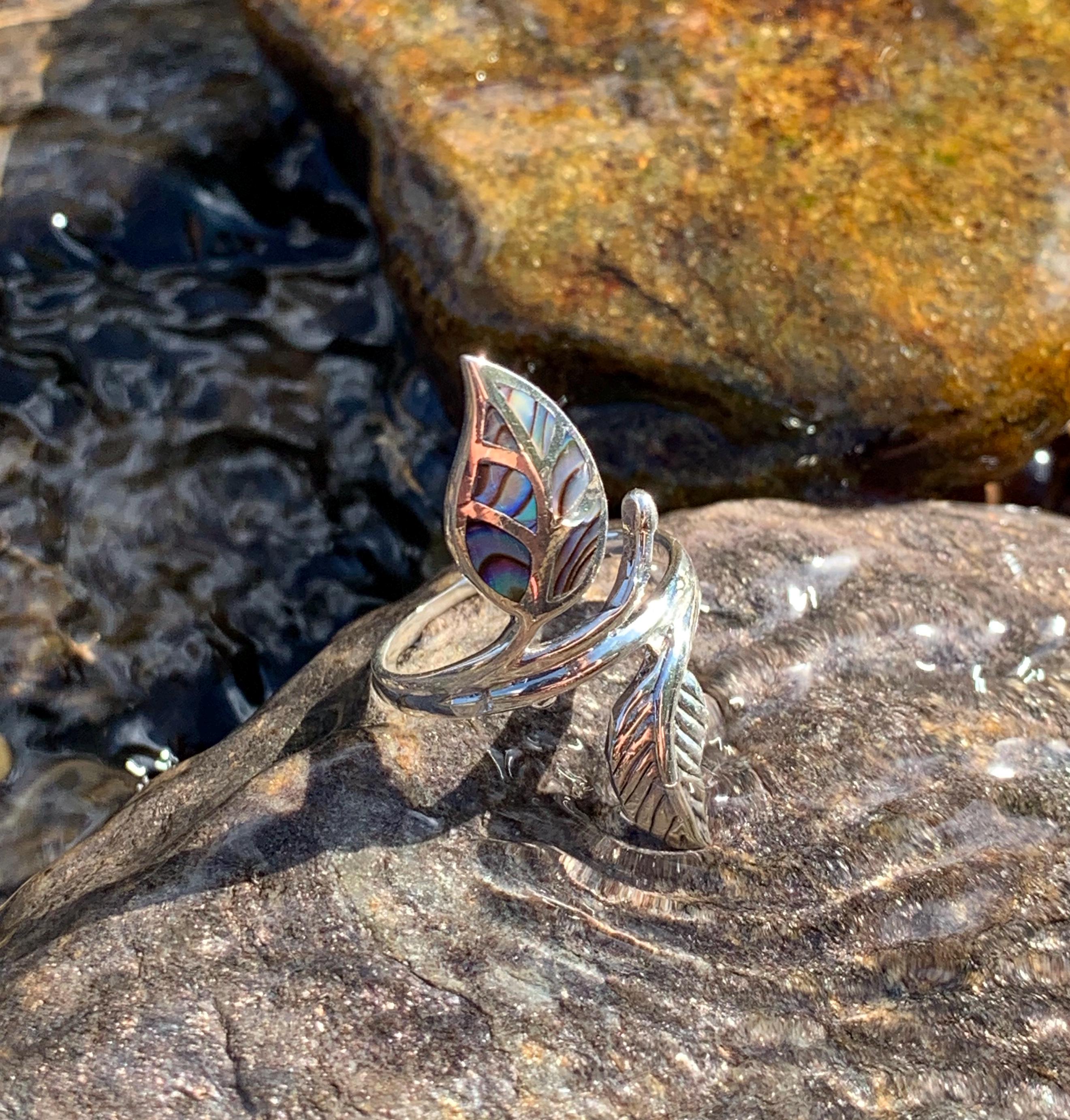 Bague Argentée Avec Nacre D'abalone Irisée - Anneau Alliance Ou Engagement - Taille 51