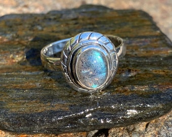 Bague labradorite argent massif 925 - Labradorite sterling silver ring - Anillo labradorita plata de ley - Bague pierre naturelle argent