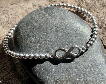 Sterling silver infinity bracelet - 925 silver women's bracelet - Silver beads and infinity sign bracelet - Sterling silver925 endless bracelet