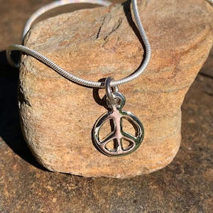 Sterling silver peace sign pendant- Sterling silver peace sign necklace- Sterling silver peace sign pendant- Silver peace symbol necklace