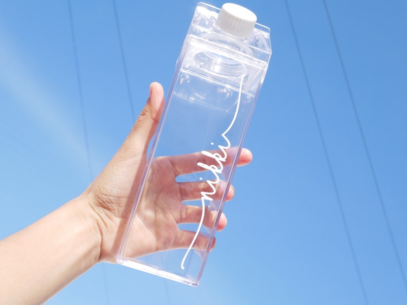 Milk Carton Acrylic Water Bottle Personalised image 1