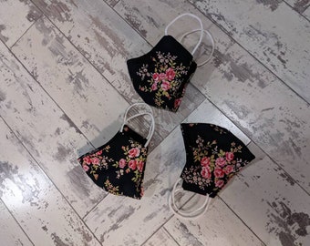 Women's Masks Size M: Black Floral - Green Tiki - Unicorn Rainbow and Red Polka Dot, Fox Print, Small Blue Floral, Large Blue Floral