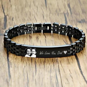 Vaderdagcadeau voor mannen, souvenir, gepersonaliseerd cadeau voor vriend, aangepaste fotoarmband, stalen schakelarmband, geheugencadeau