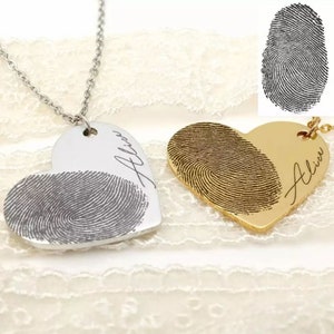 Regalo del día de la madre, collar de corazón pequeño, collar de acero inoxidable para mujer, collar con huella dactilar, ideas de regalo para mujer, regalo personalizado, regalo para abuela