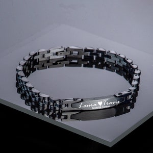 Personalized Gift for Him,Engraved Steel Bracelet,Men Bracelet,Valentine's Day Gift for Boyfriend,Chain Link Bracelet,Anniversary Gift