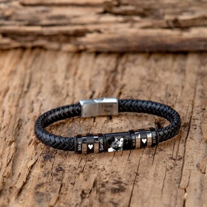 Regalo del Día del Padre, Pulsera con Dijes, Pulsera de Cuero para Hombre, Regalo Personalizado, Ideas de Regalo para Hombre, Pulsera con Foto, Regalo Conmemorativo, Pulsera de Acero