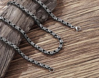 Antique gray vintage steel necklace, Thick men's oxidized necklace