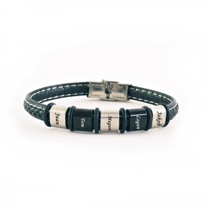 Regalo del Día del Padre / Pulsera con dijes / Pulsera de acero inoxidable para hombre / Pulsera de cuero genuino / Regalo de cumpleaños / Regalo de aniversario