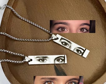 Personalized Laser Engraved Eyes Photo Necklace - Stainless Steel Pendant