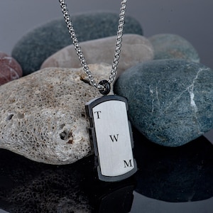 Collar con etiqueta inicial para hombre, collar de acero para hombre, collar con barra para hombre, collar con foto personalizado, collar con letras grabadas, ideas de regalos para hombres