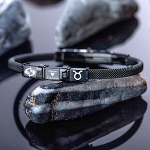 Presente de Dia dos Pais para Ele, Pulseira de Aço Masculina, Pulseira de Punho Personalizada, Presente de Aniversário para Marido, Presente Personalizado, Pulseira Ajustável Masculina