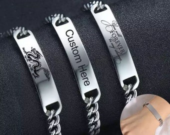 Bracelet personnalisé en acier inoxydable / Bracelet à maillons de chaîne / Bijoux gravés / Bracelet hommes de nom personnalisé / Cadeau de saint-Valentin / Cadeau homme