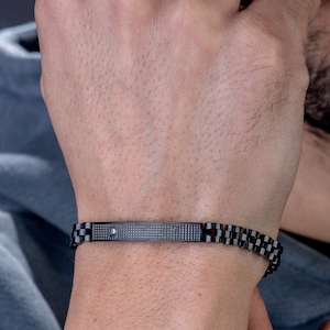Christmas Gift ,Minimalist Bracelet,Personalized Gift,Men Name Bracelet,Black Steel Bracelet,Chain Link Bracelet,Anniversary Gift